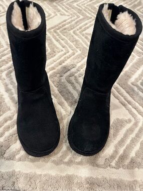 UGG Girl’s Black Suede Fleece-Lined Mid-Calf Boots